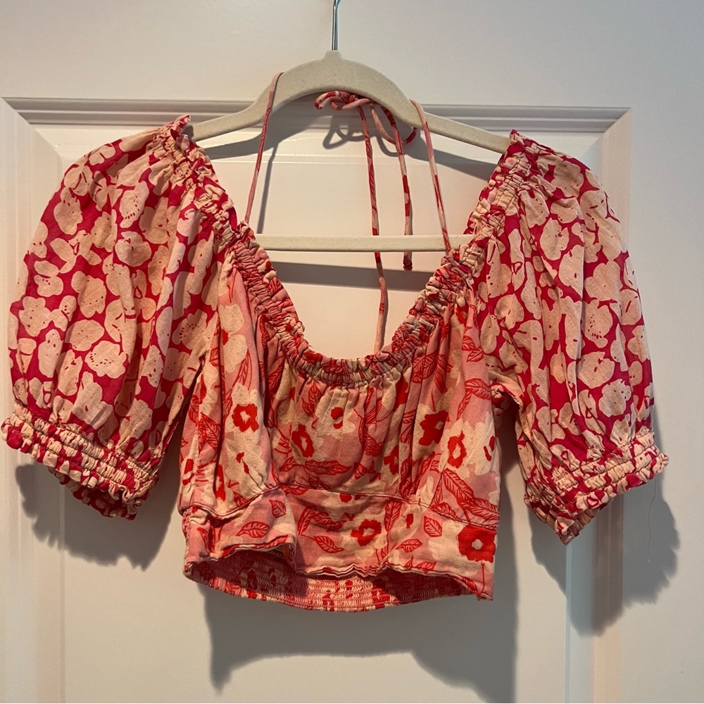 Free people pink and red patterned crop top. Size XS